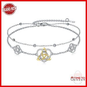 Sterling Silver Layered Bracelet with Charms, 7in with Extender